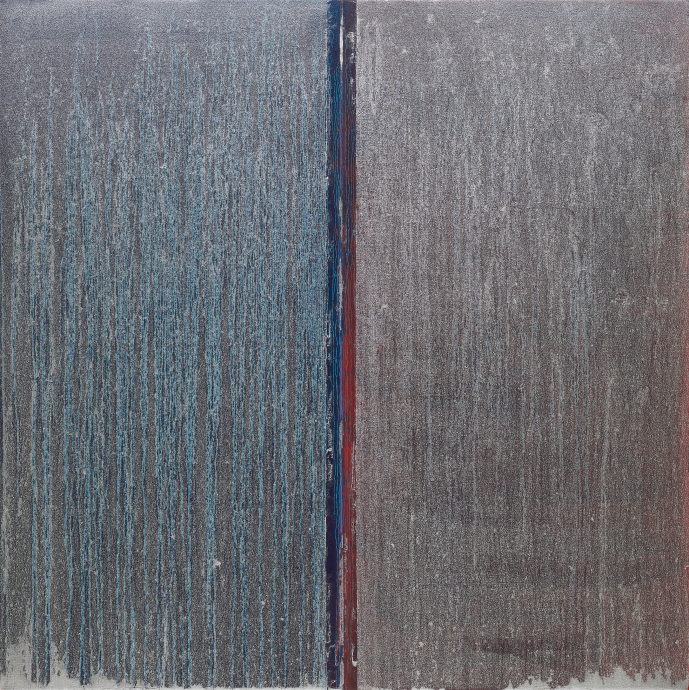 Pat Steir Blue and Red with Silver Over